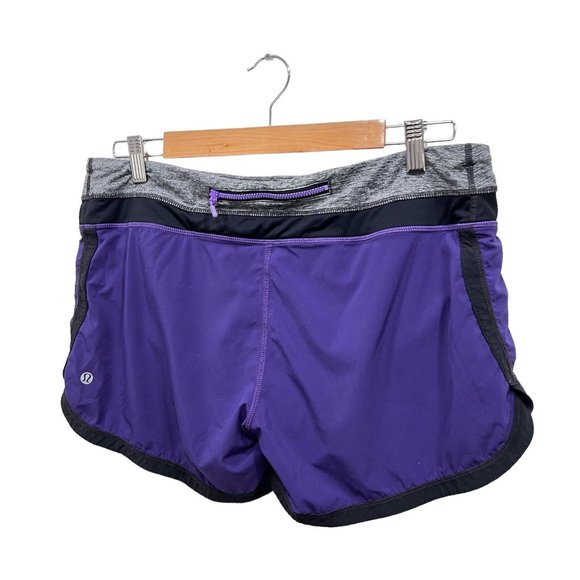 Lululemon Athletic Shorts Purple Black Back Zip Yoga Shorts Size 10 - Picture 7 of 8